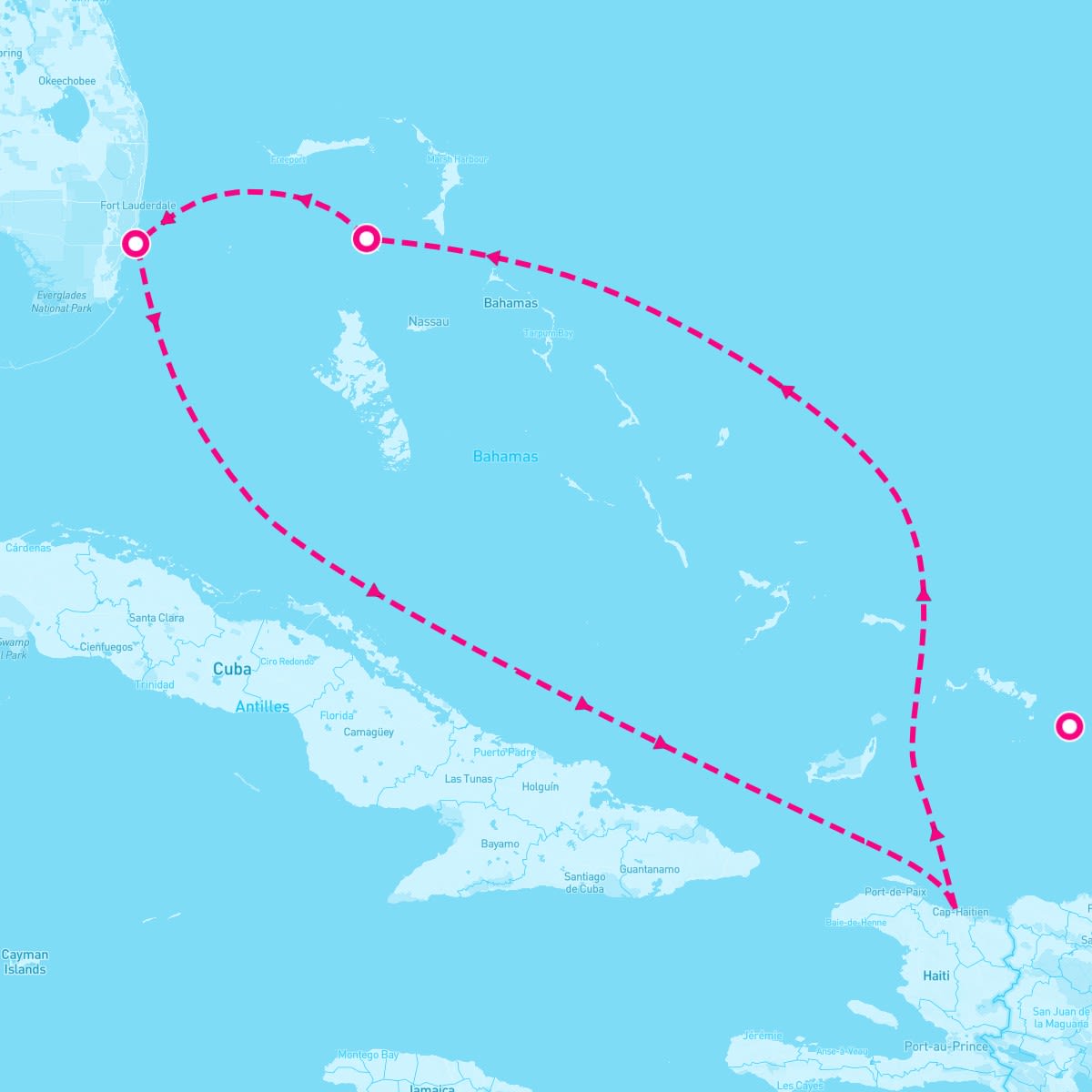 Freedom of the Seas itinerary map for October 4, 2025 (5 nights)