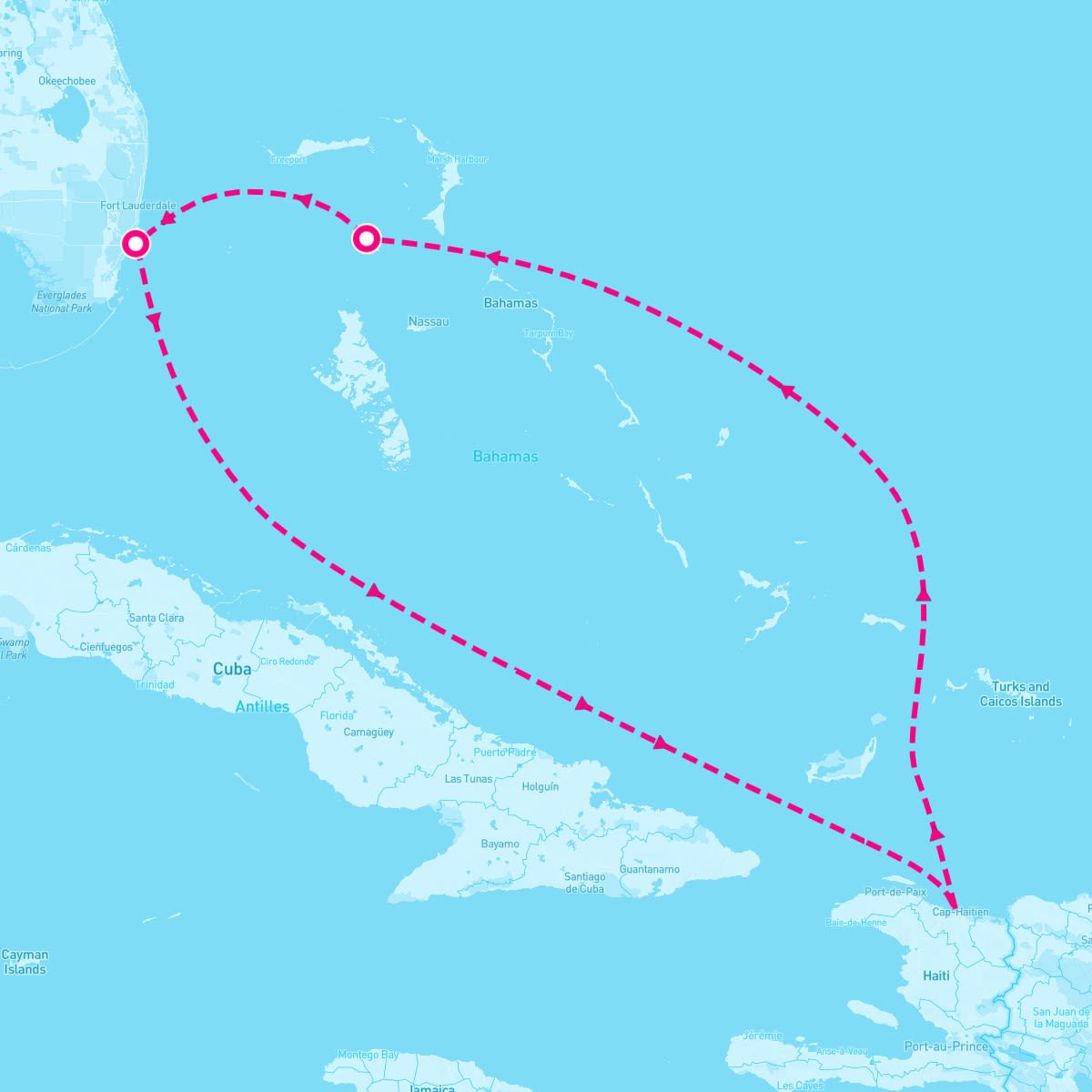 Freedom of the Seas itinerary map for December 22, 2025 (5 nights)