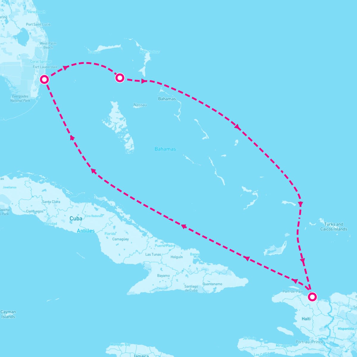 Freedom of the Seas itinerary map for March 13, 2028