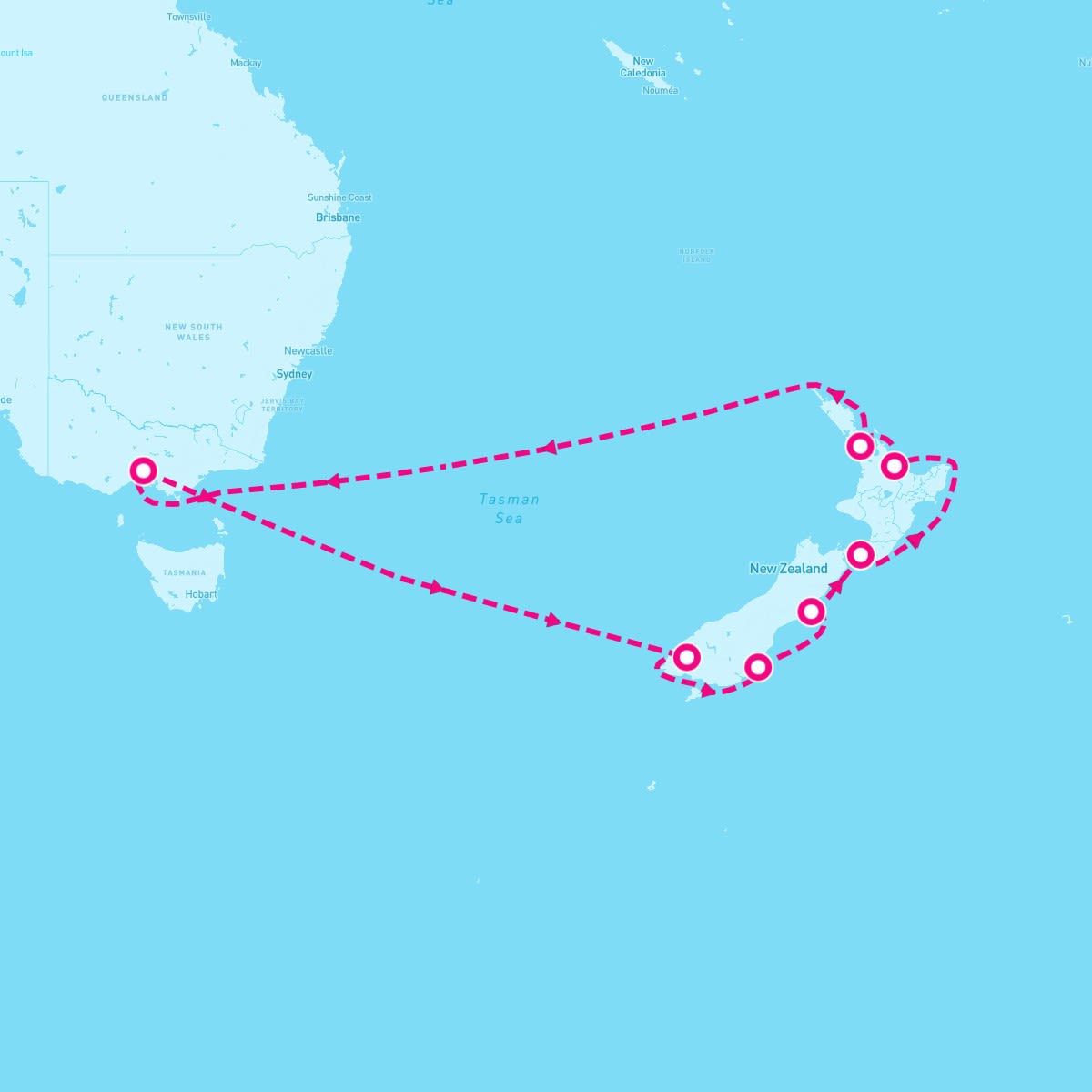 Grand Princess itinerary map for December 20, 2023 (13 nights)