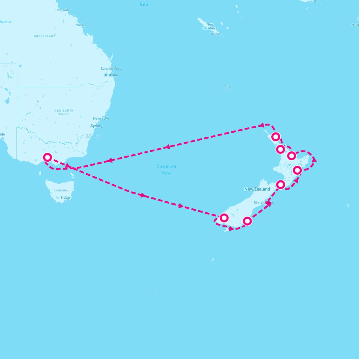 Grand Princess itinerary map for January 8, 2024 (14 nights)