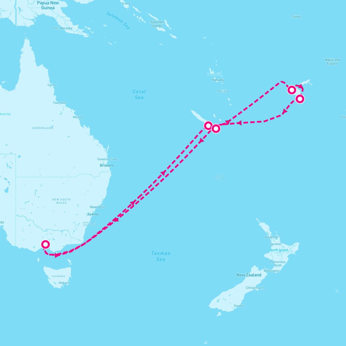 Grand Princess itinerary map for January 29, 2024 (13 nights)