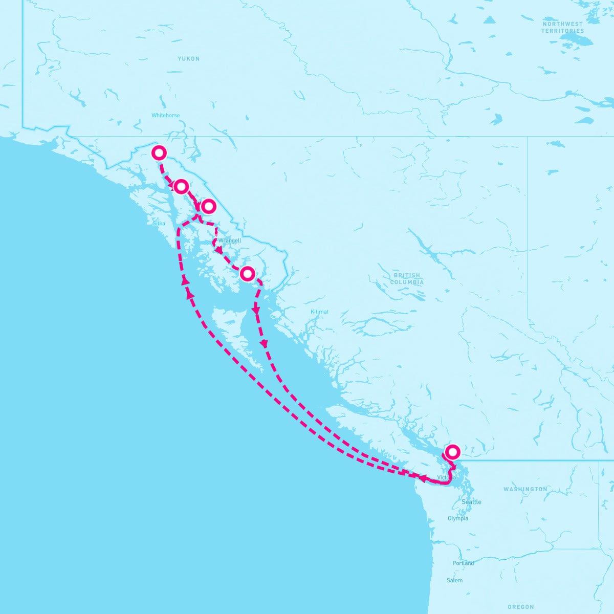 Grand Princess itinerary map for August 19, 2025 (7 nights)