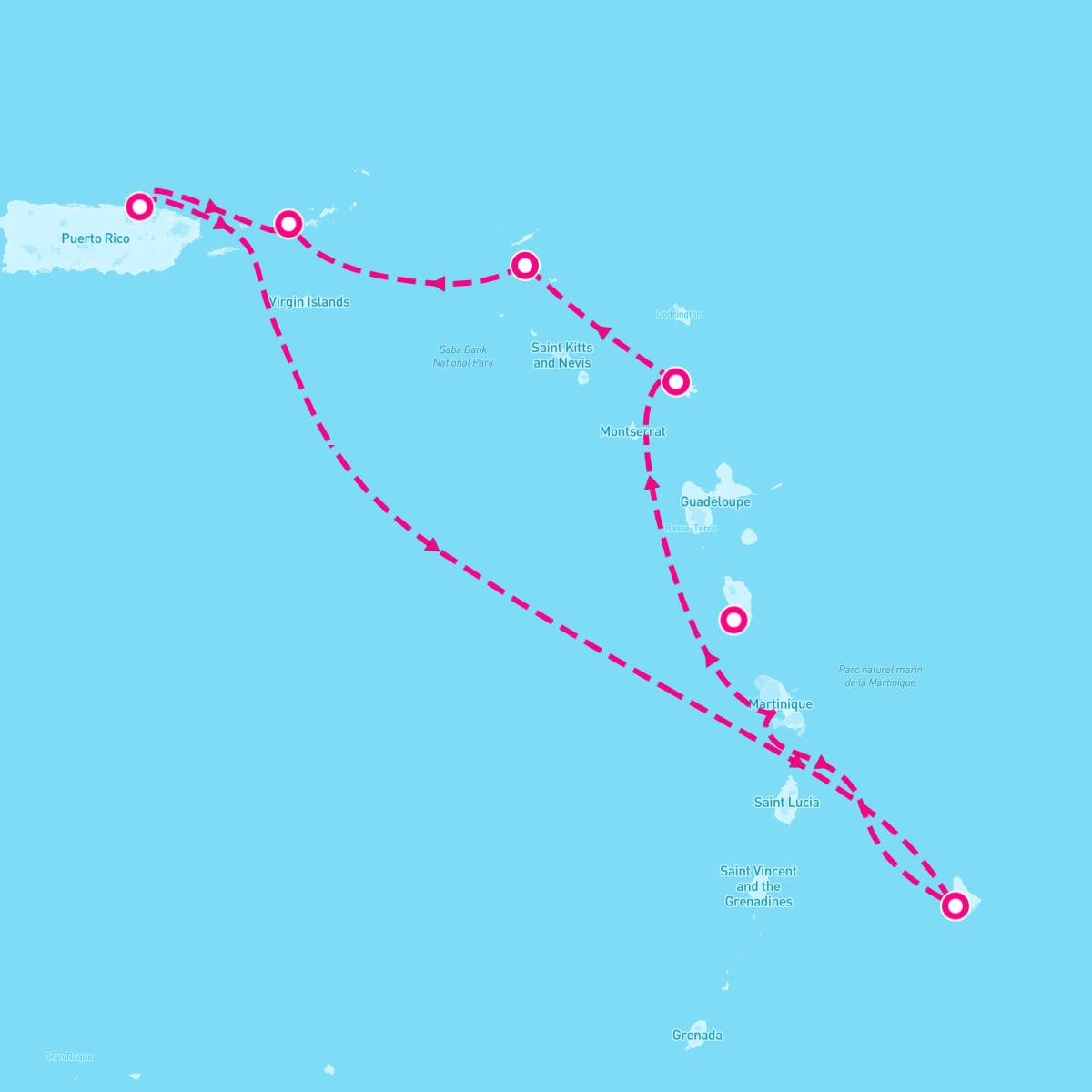 Grand Princess itinerary map for November 16, 2025 (7 nights)