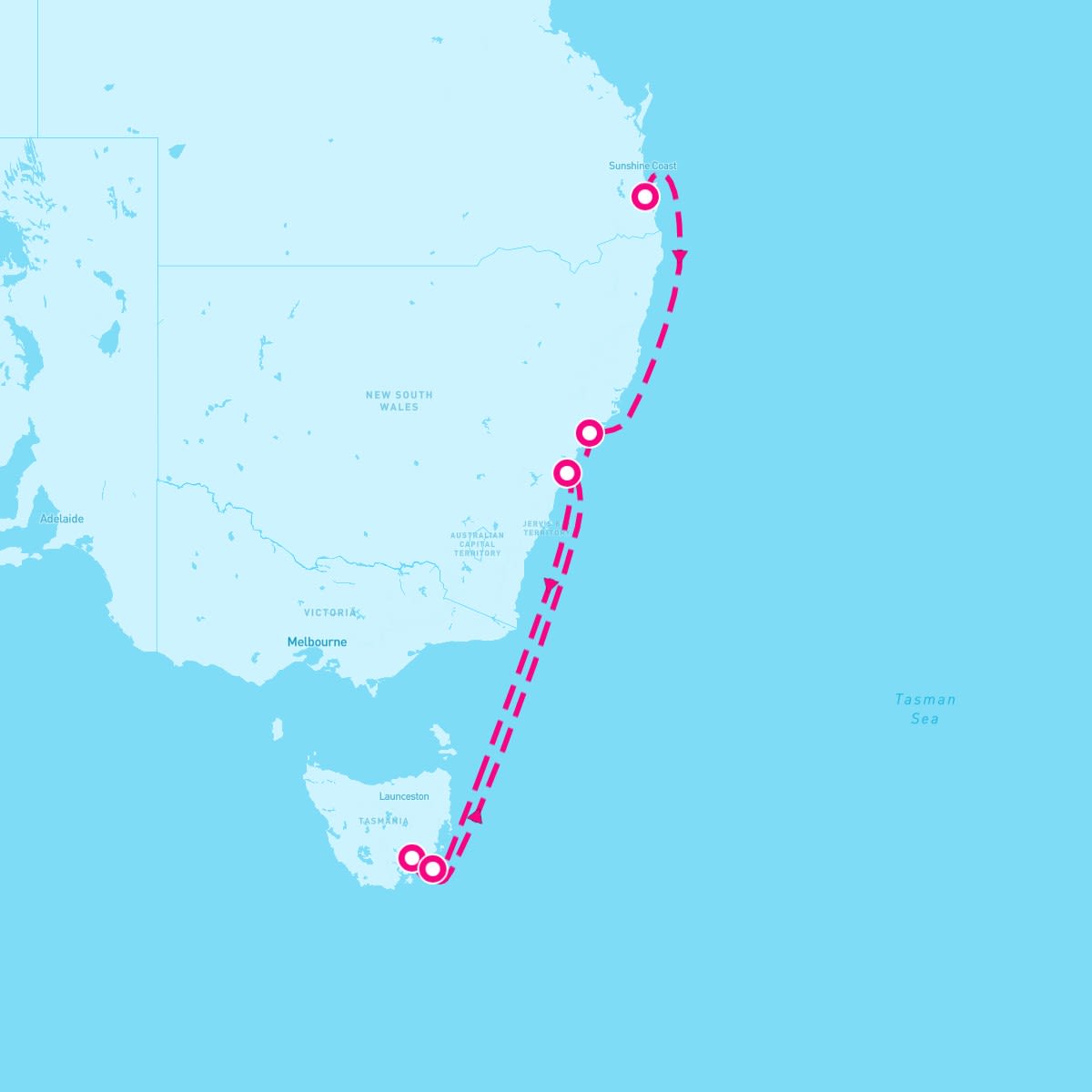 Grand Princess itinerary map for November 22, 2025 (8 nights)
