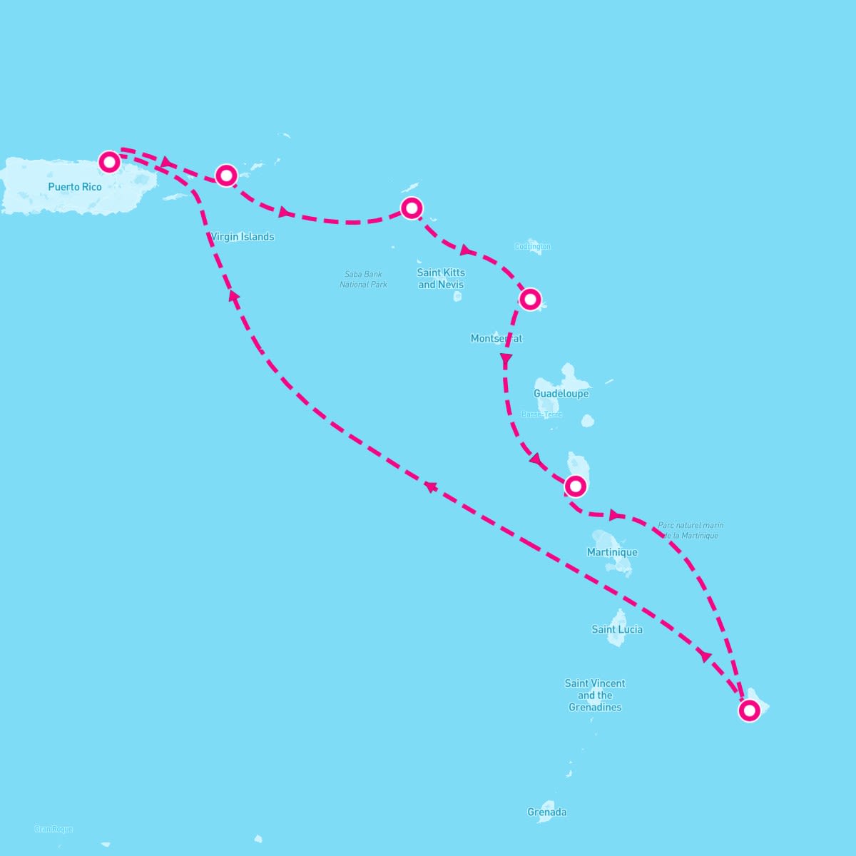 Grand Princess itinerary map for December 14, 2025 (7 nights)