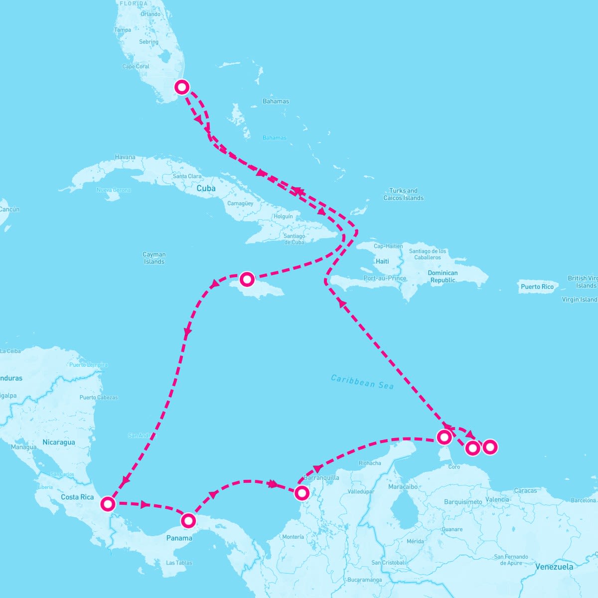 Grandeur of the Seas itinerary map for March 31, 2024 (12 nights)