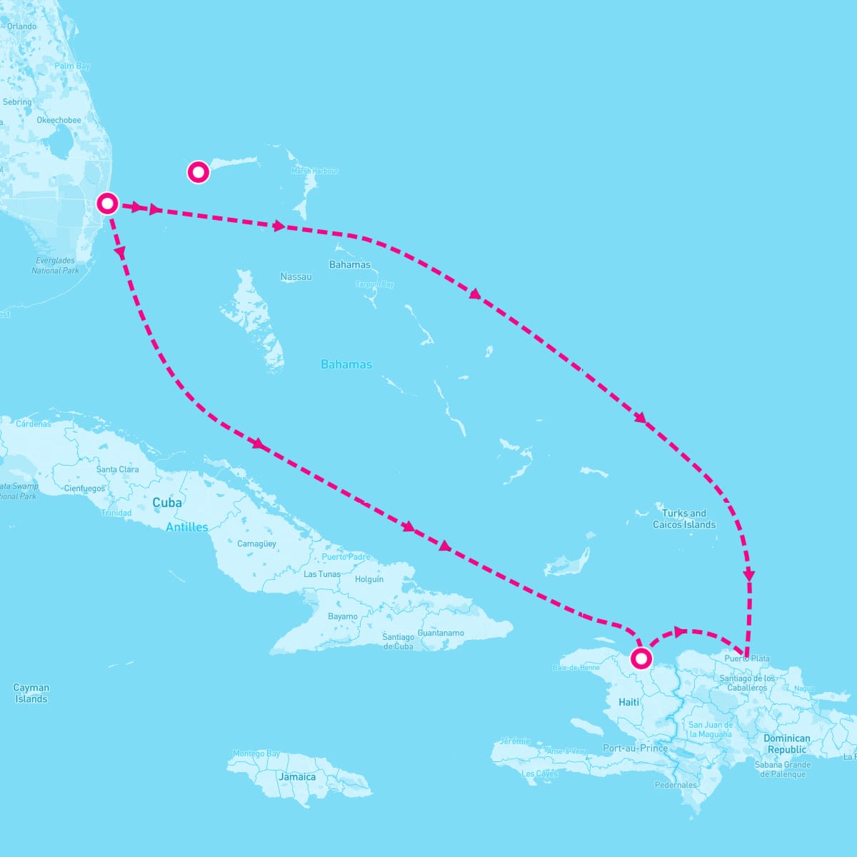 Grandeur of the Seas itinerary map for December 22, 2024 (5 nights)