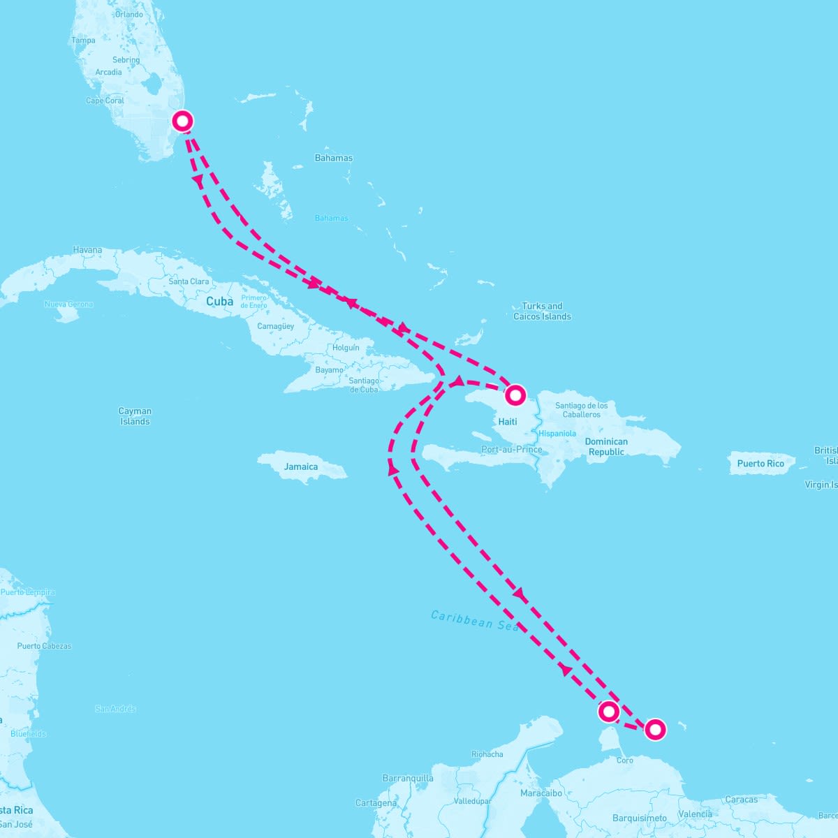 Grandeur of the Seas itinerary map for March 7, 2025 (9 nights)