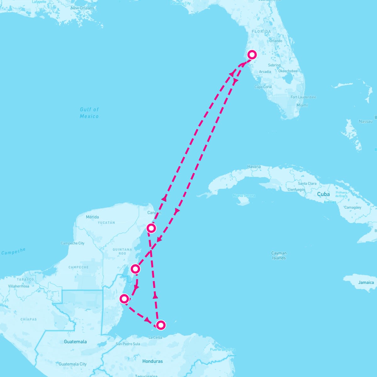 Grandeur of the Seas itinerary map for January 10, 2026 (7 nights)