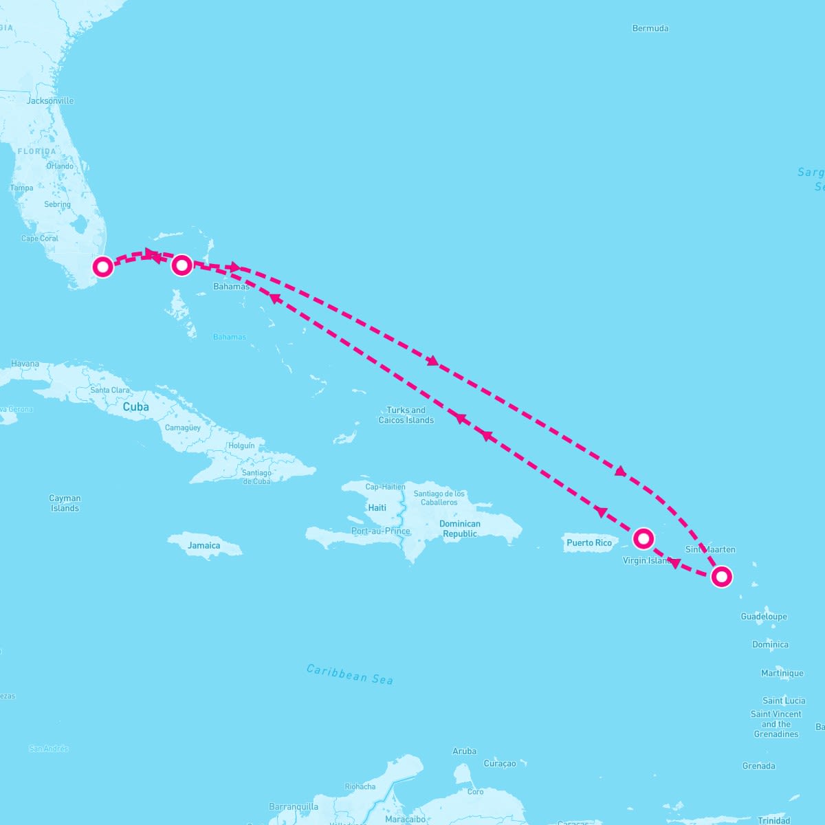 Icon of the Seas itinerary map for May 18, 2024 (7 nights)