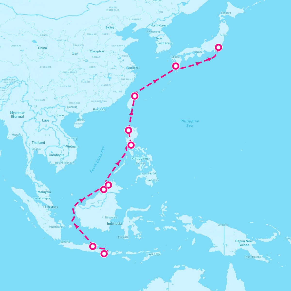 Insignia itinerary map for March 9, 2024 (16 nights)