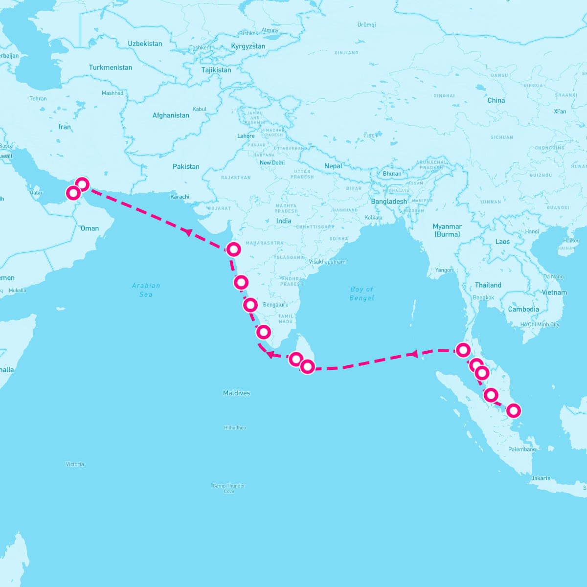 Insignia itinerary map for April 23, 2024 (20 nights)