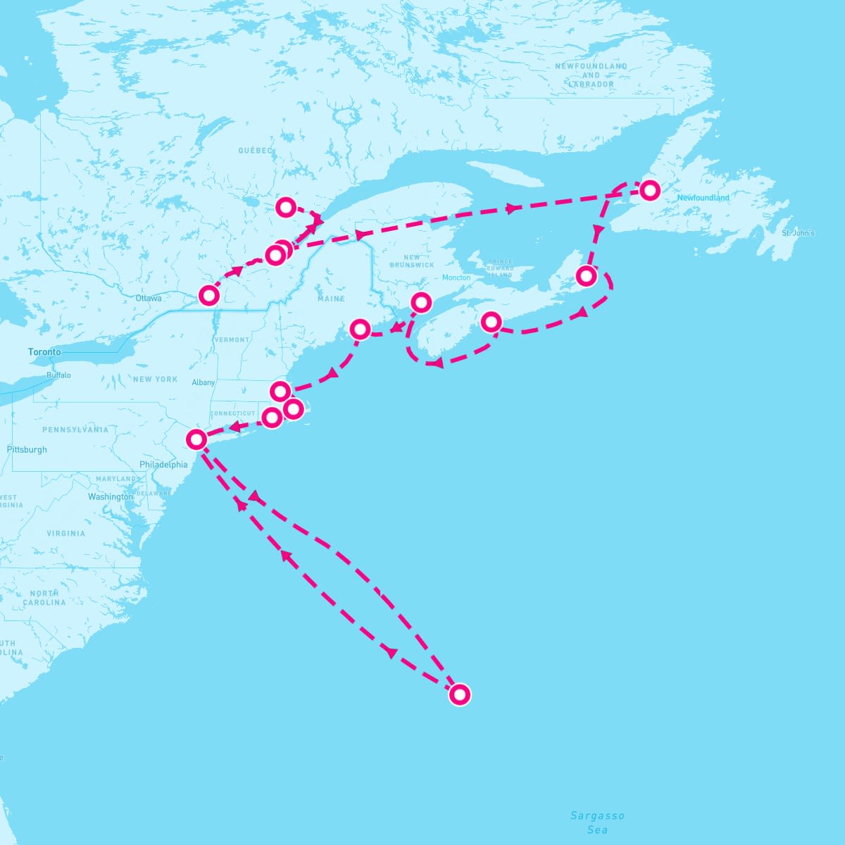 Insignia itinerary map for September 8, 2024 (18 nights)