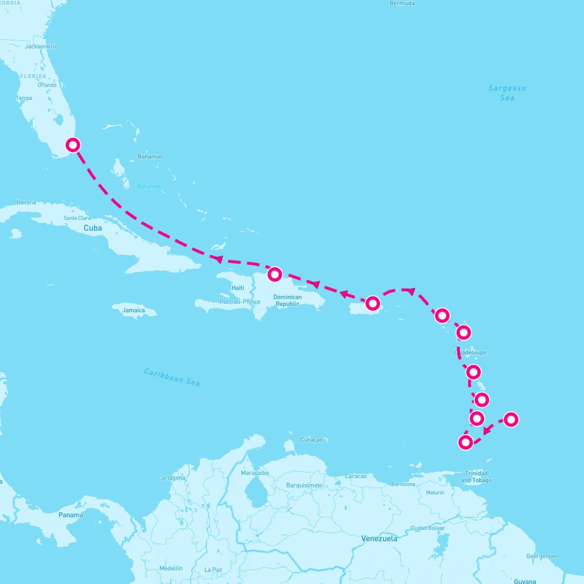 Insignia itinerary map for December 12, 2024 (10 nights)