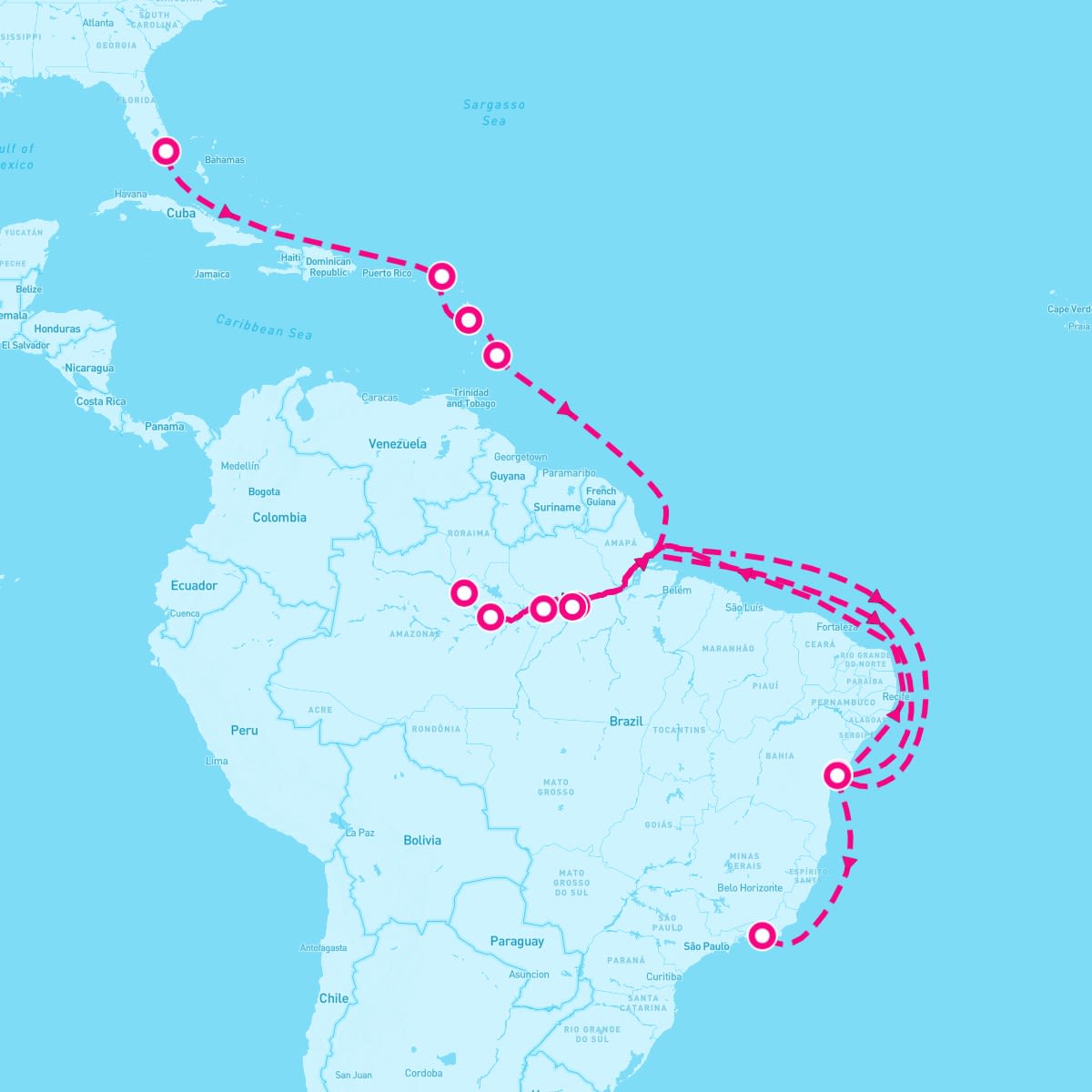 Insignia itinerary map for January 5, 2025 (22 nights)