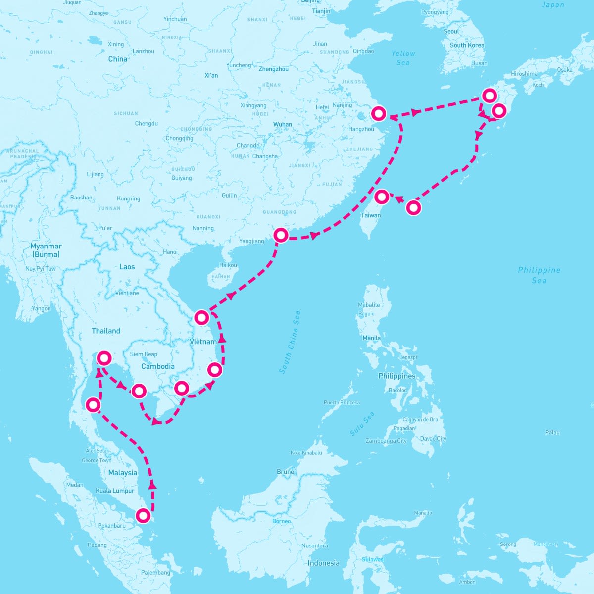 Insignia itinerary map for March 23, 2025 (22 nights)