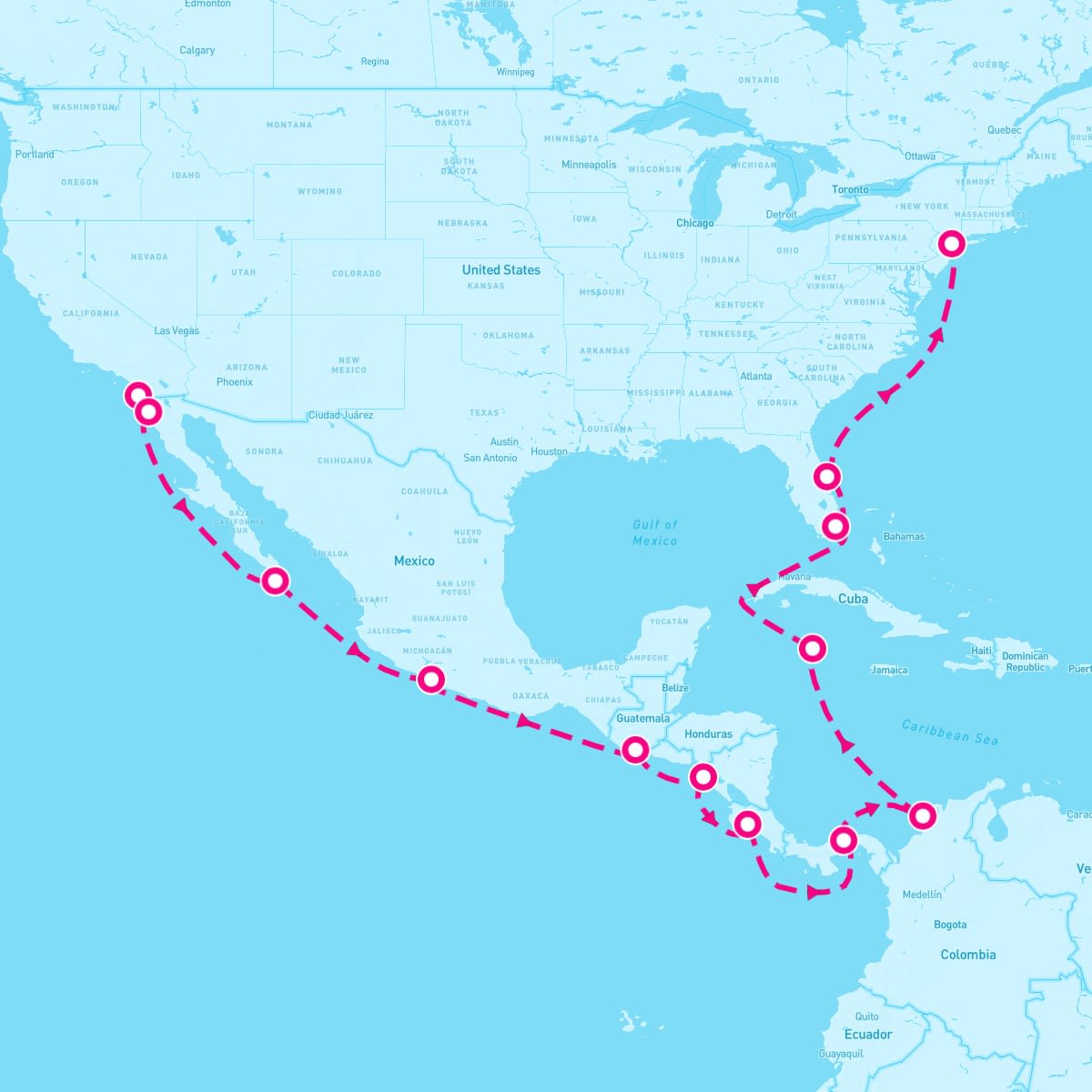 Insignia itinerary map for July 3, 2025 (20 nights)