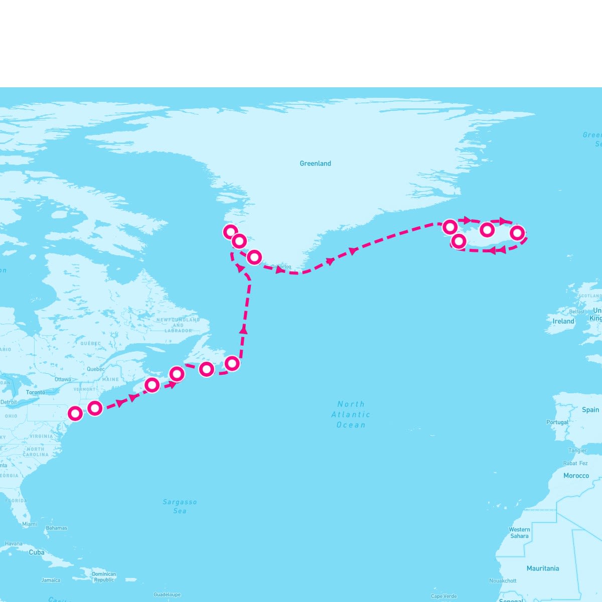 Insignia itinerary map for August 6, 2025 (19 nights)