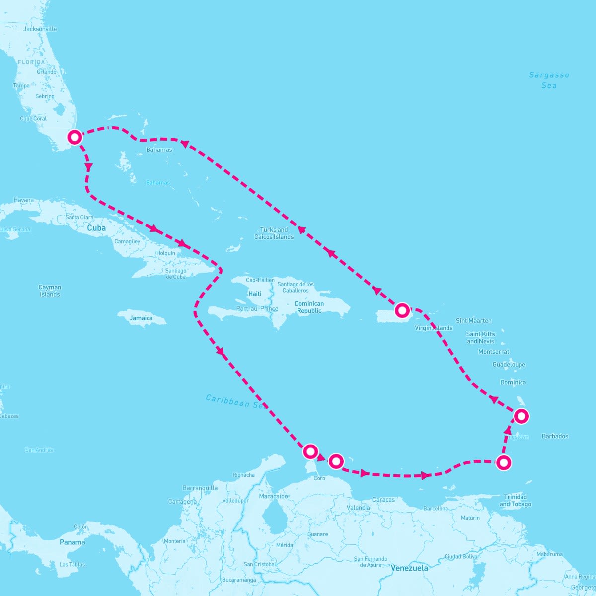 Insignia itinerary map for December 7, 2025 (12 nights)