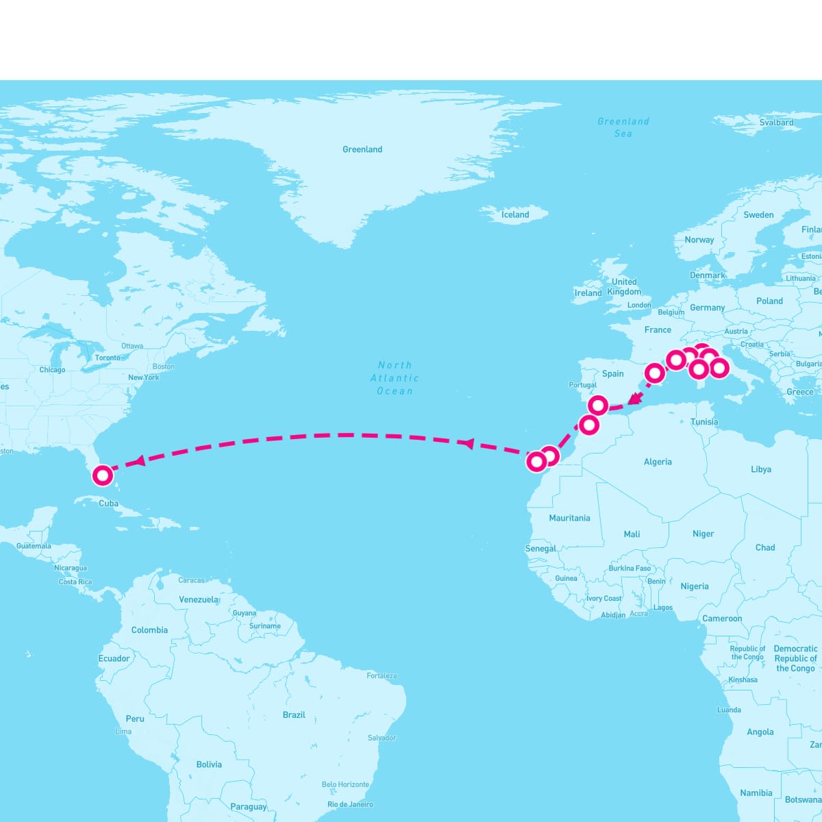 Island Princess itinerary map for April 11, 2025 (21 nights)