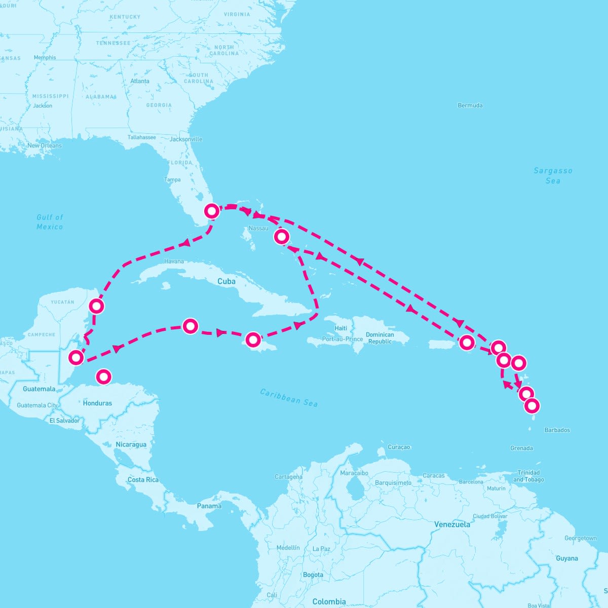 MS Koningsdam itinerary map for January 3, 2026 (21 nights)