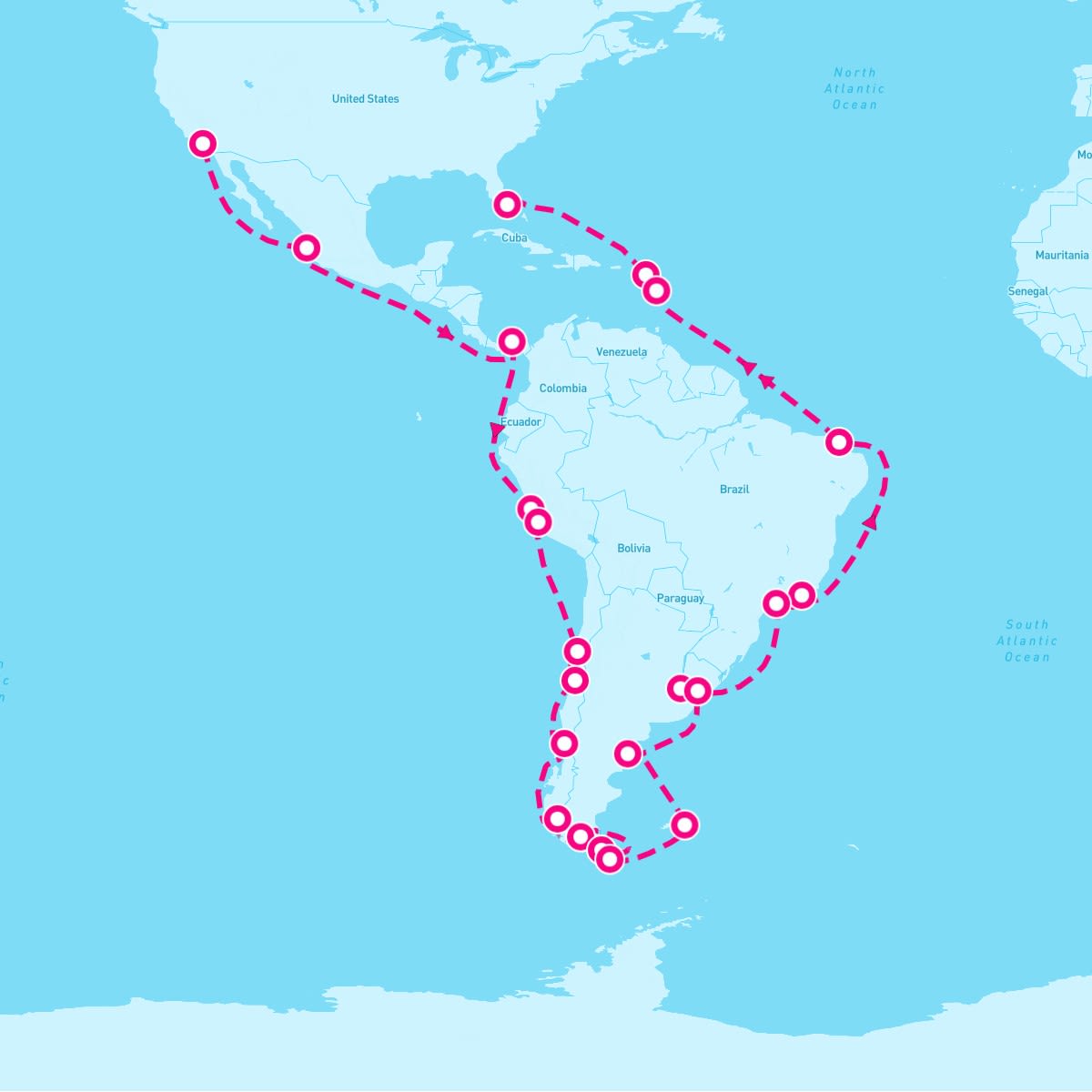 Majestic Princess itinerary map for December 1, 2024 (51 nights)