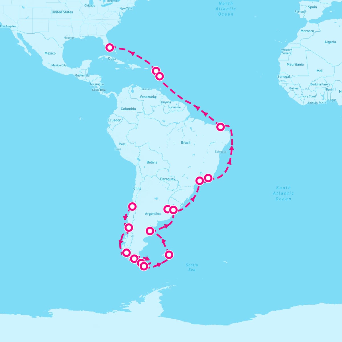 Majestic Princess itinerary map for December 19, 2024 (33 nights)