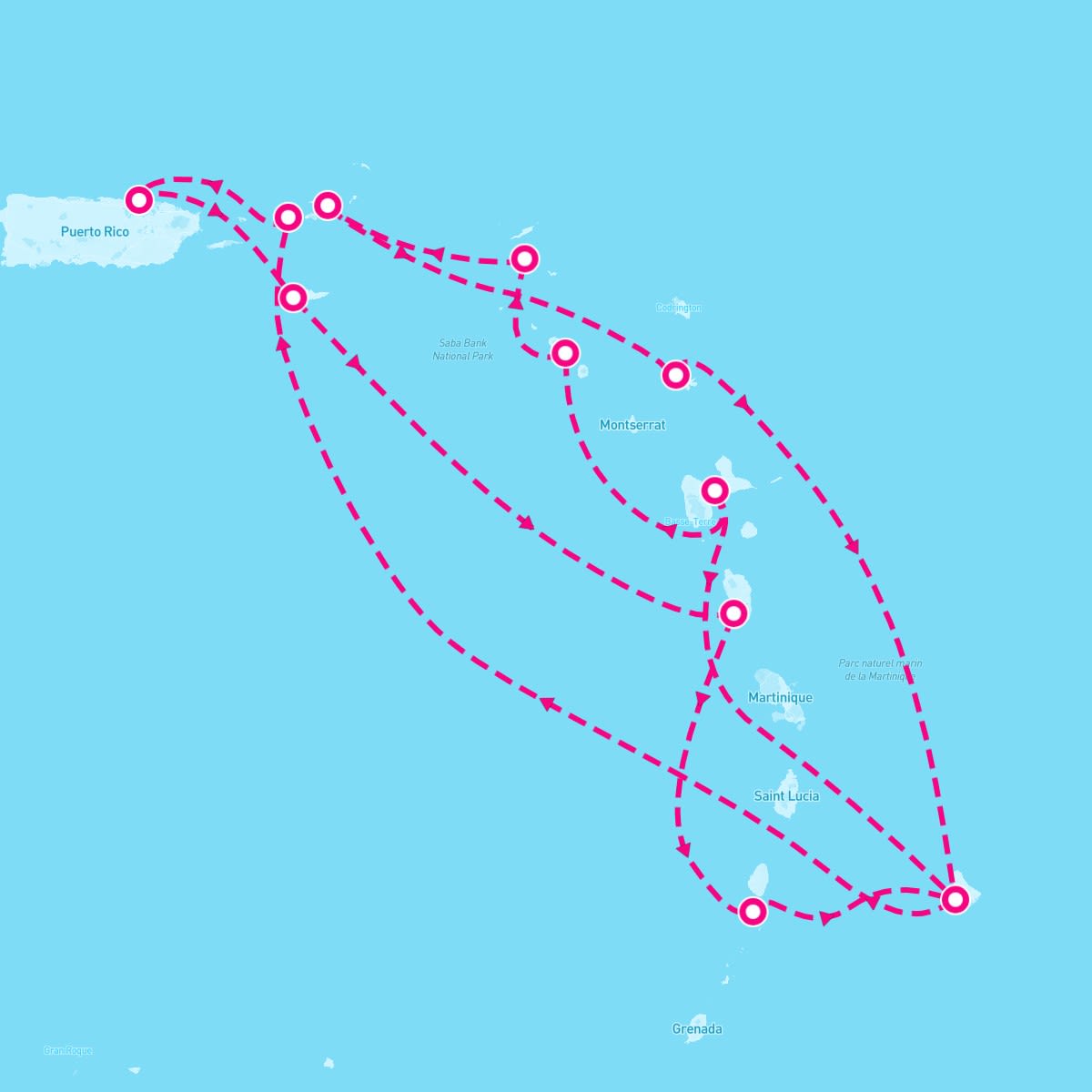 Marella Discovery itinerary map for January 25, 2024 (14 nights)