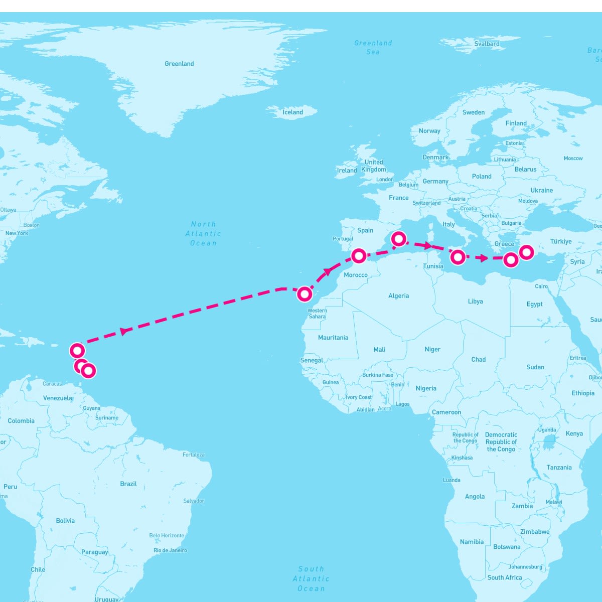 Marella Discovery itinerary map for April 18, 2024 (18 nights)