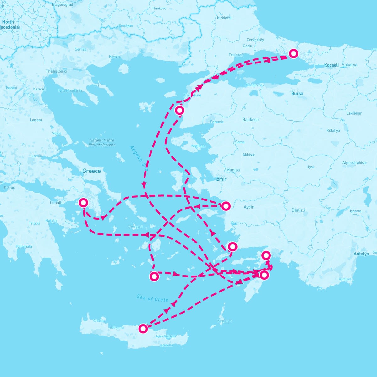 Marella Discovery itinerary map for September 9, 2024 (14 nights)