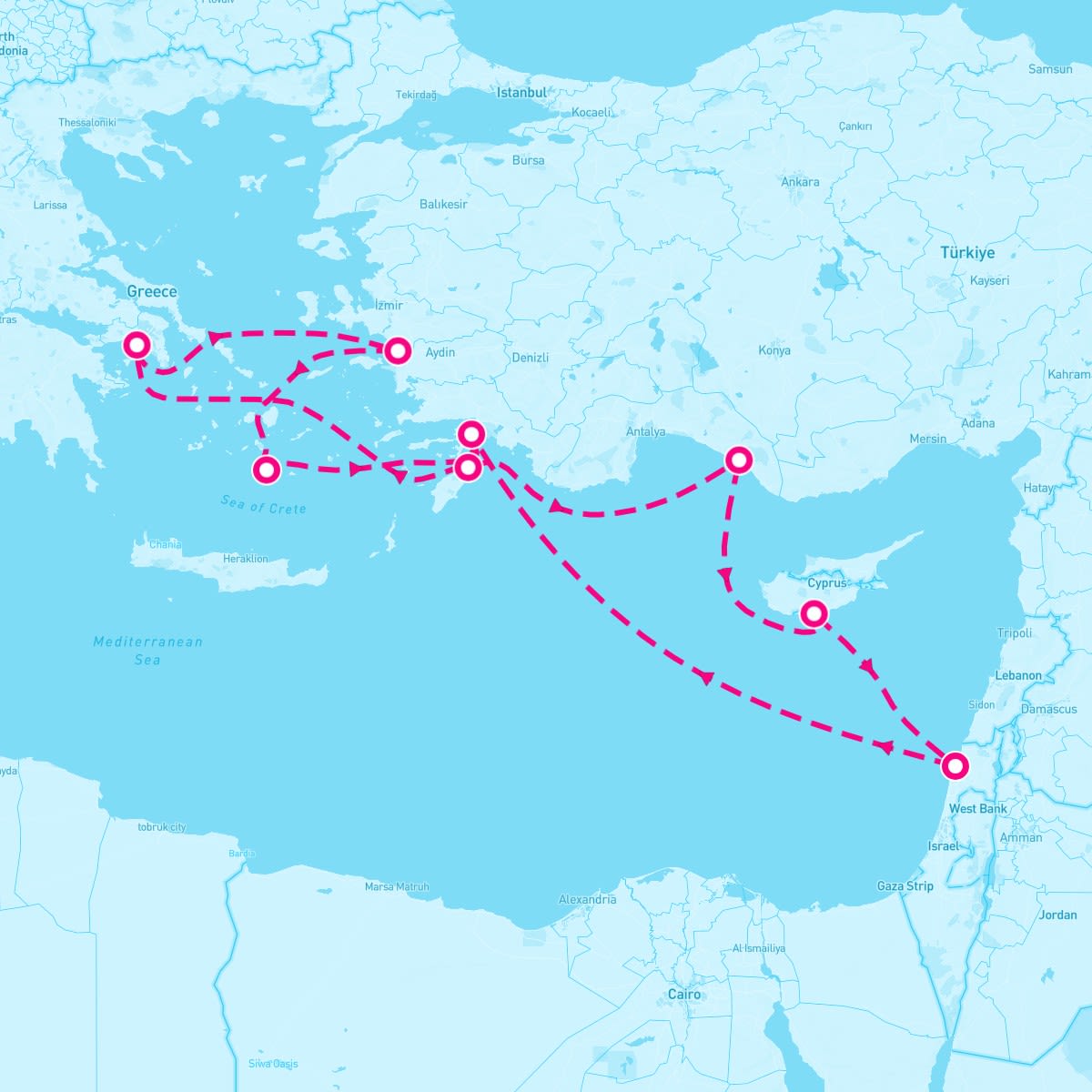 Marella Discovery itinerary map for September 23, 2024 (14 nights)