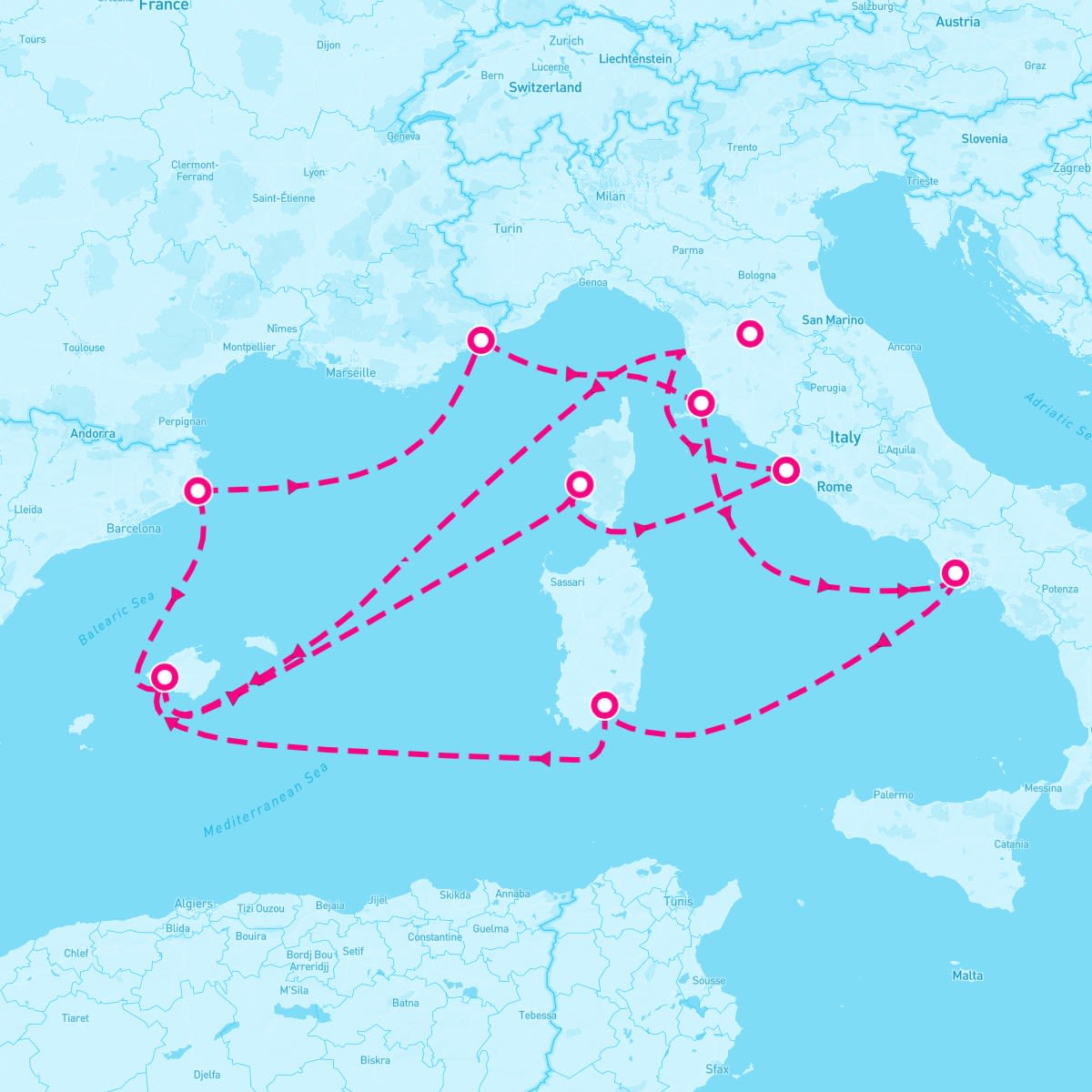 Marella Discovery itinerary map for September 16, 2025 (14 nights)