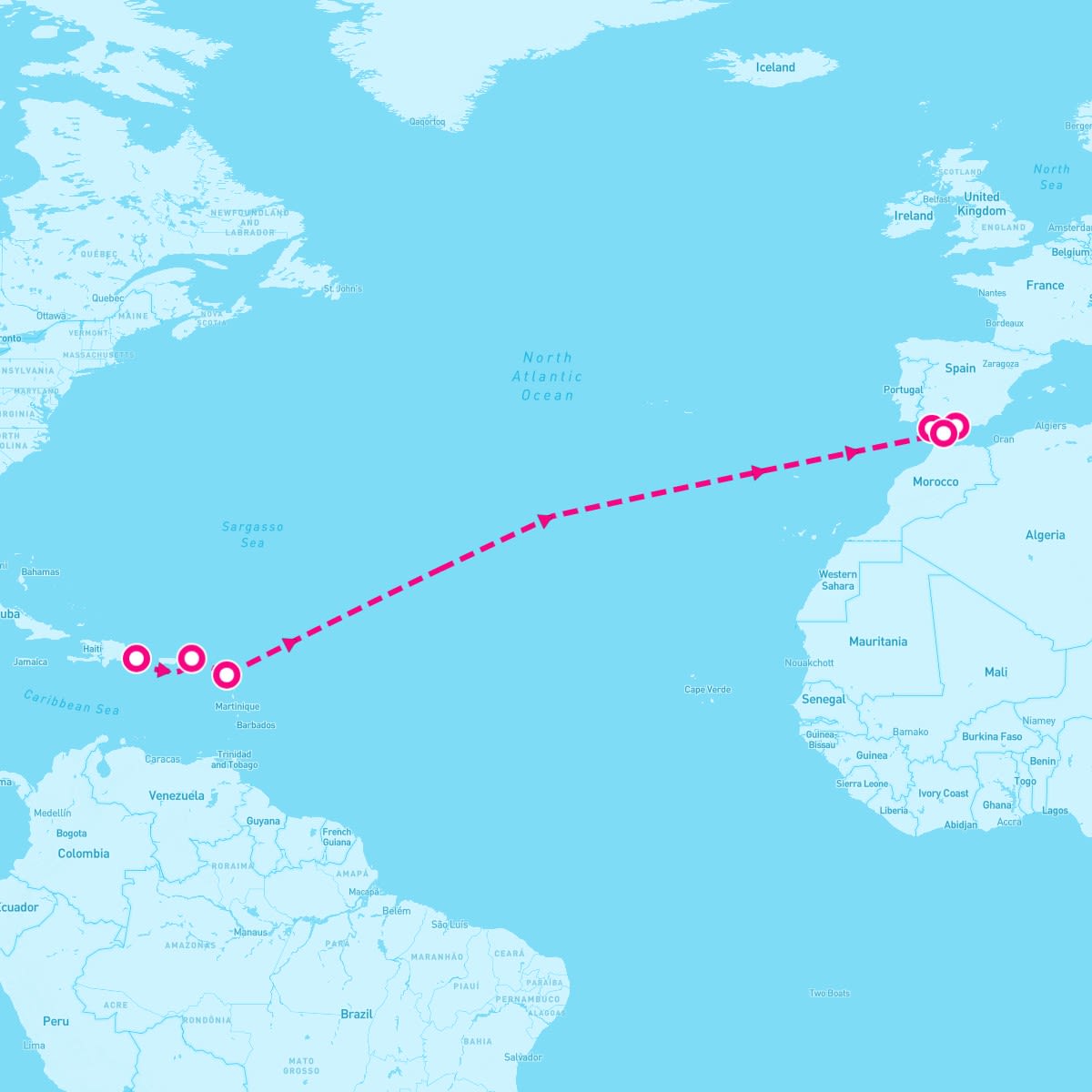 Marella Discovery itinerary map for March 10, 2026 (14 nights)