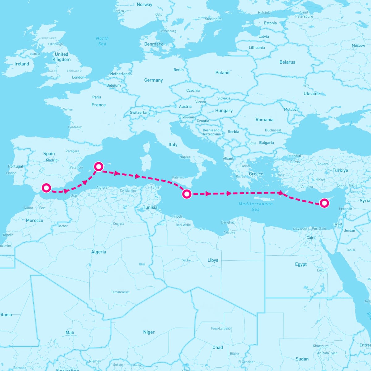 Marella Discovery itinerary map for March 24, 2026 (8 nights)