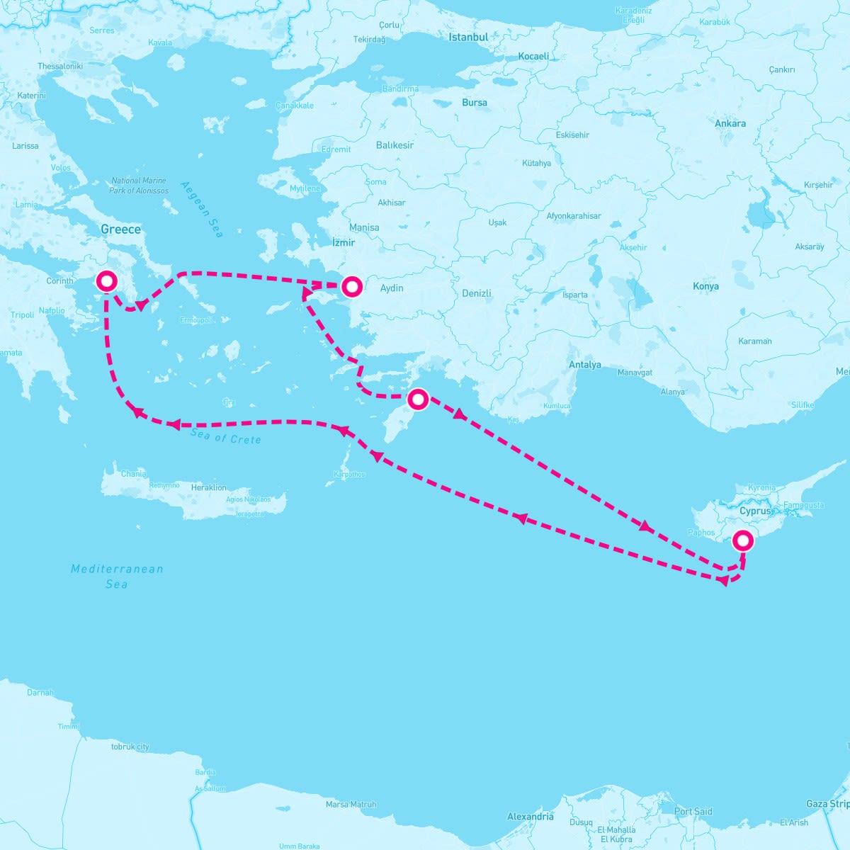 Marella Discovery itinerary map for July 15, 2026 (7 nights)