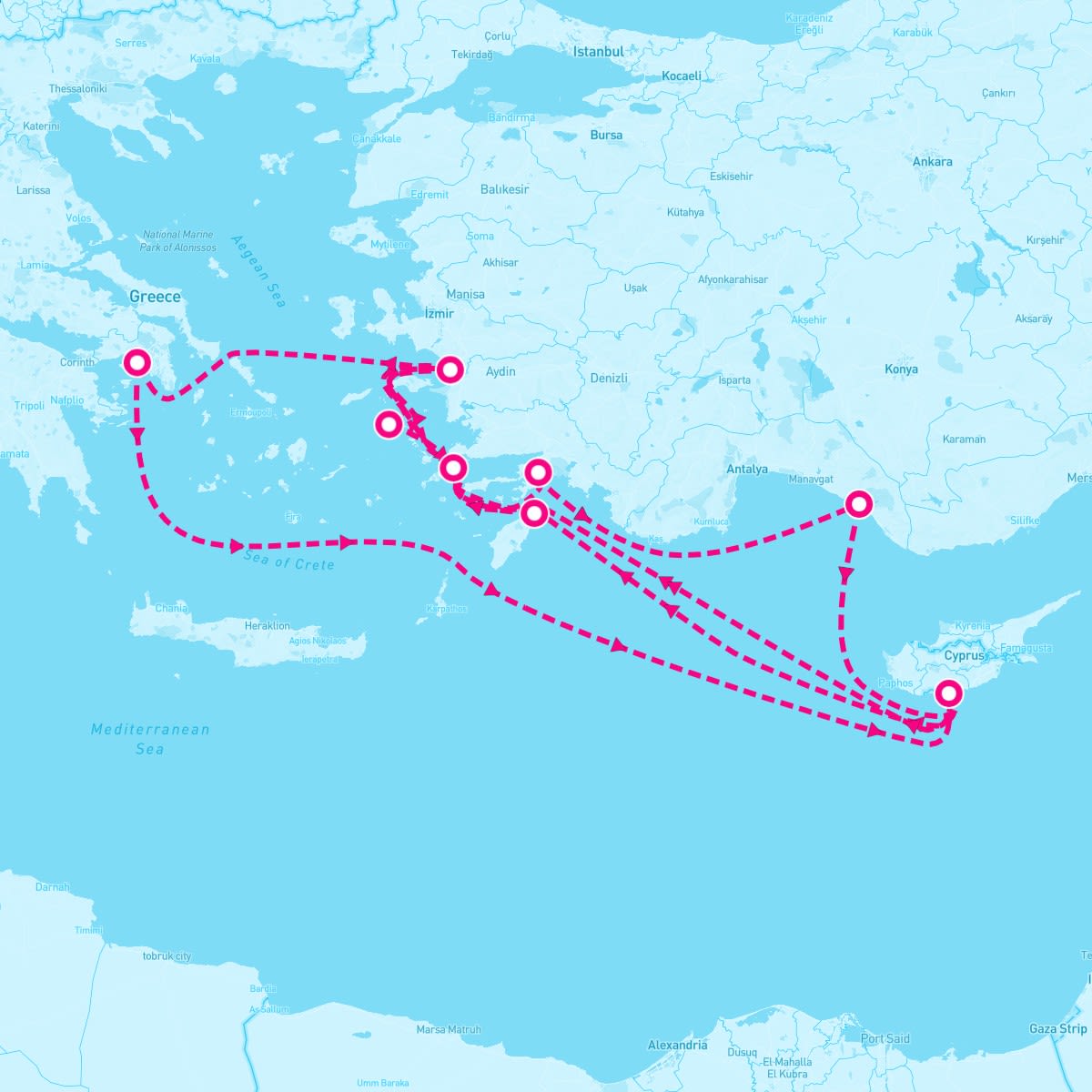 Marella Discovery itinerary map for August 5, 2026 (14 nights)