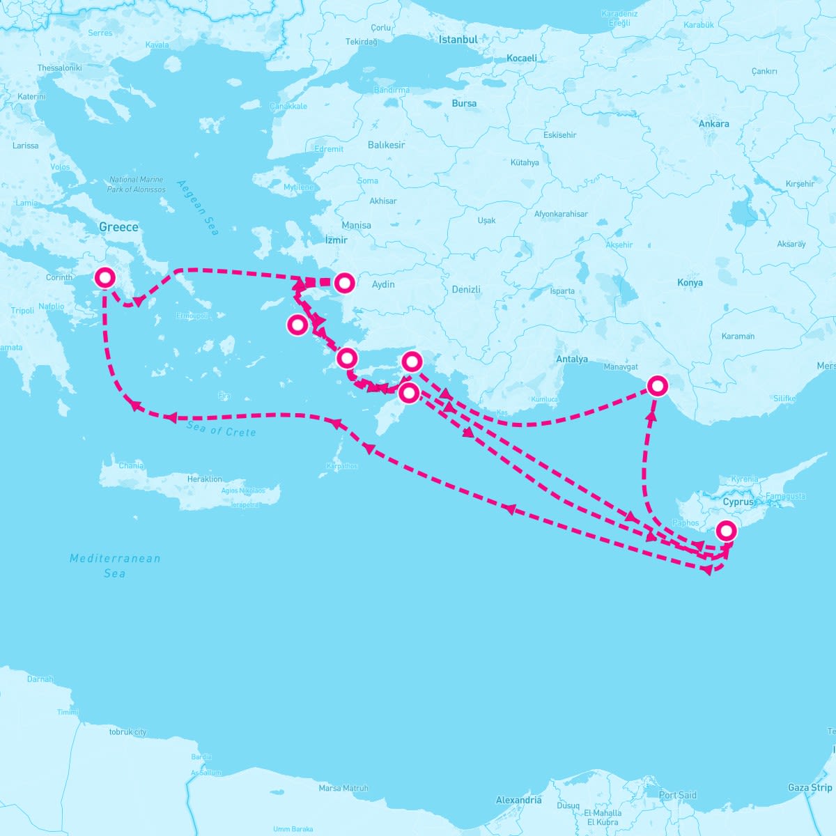 Marella Discovery itinerary map for September 9, 2026 (14 nights)