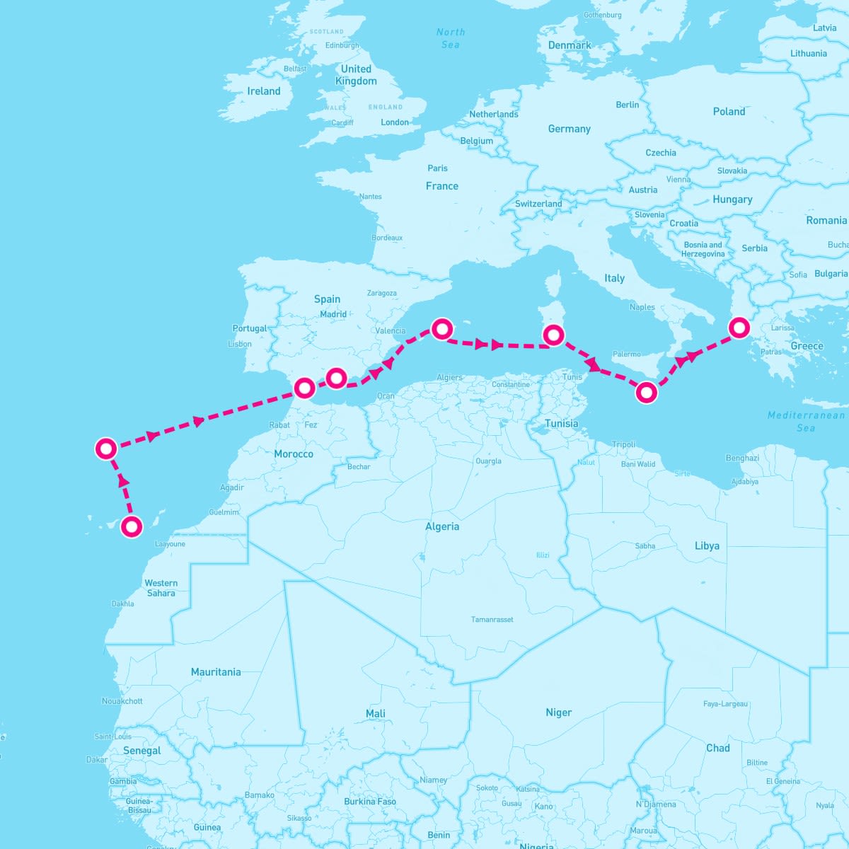 Marella Explorer itinerary map for April 20, 2024 (13 nights)