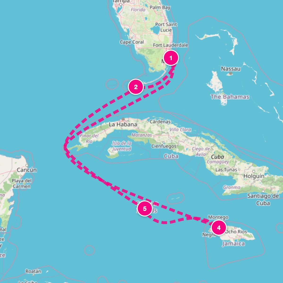 Margaritaville Beachcomber itinerary map for January 30, 2027 (6 nights)