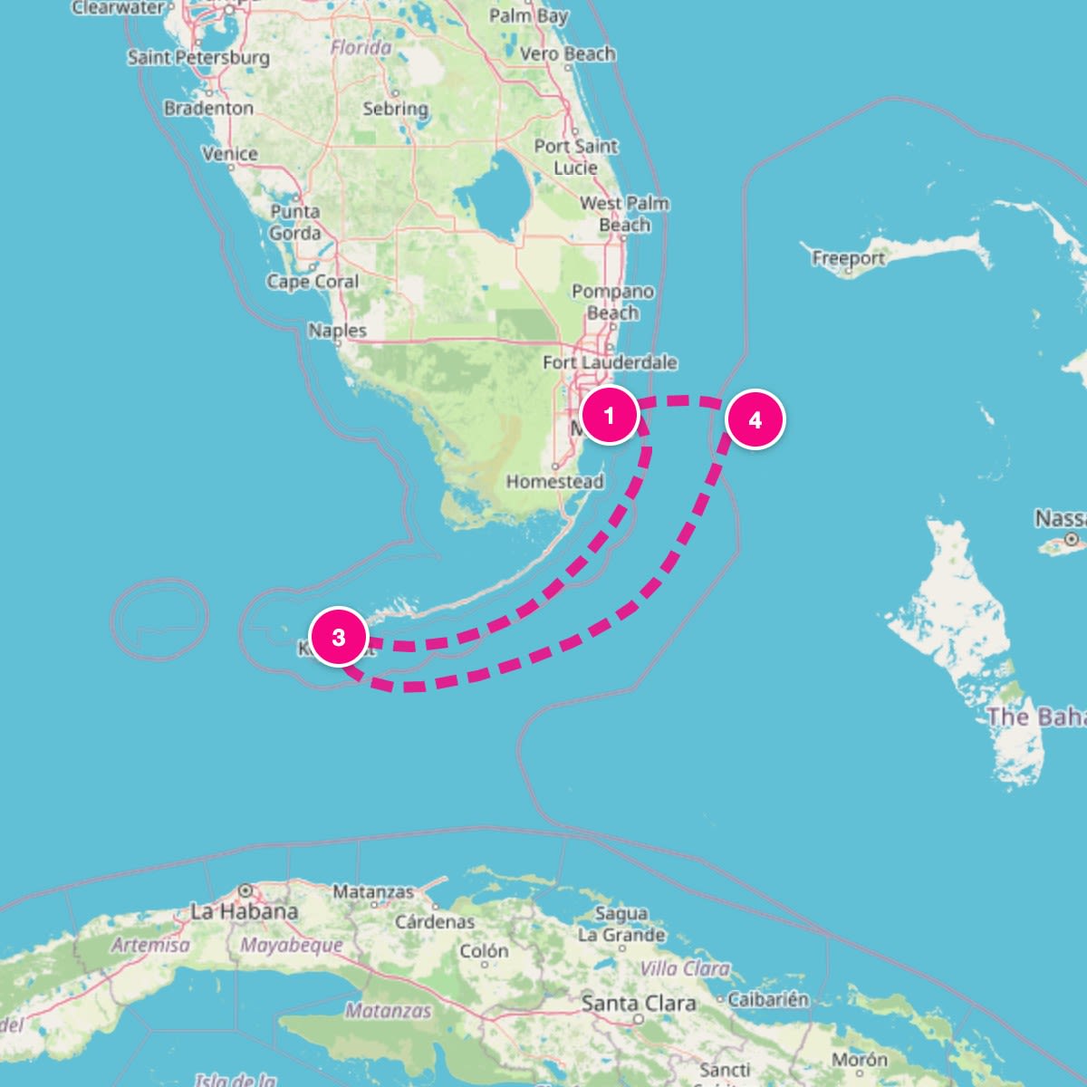 Margaritaville Beachcomber itinerary map for February 9, 2027 (4 nights)