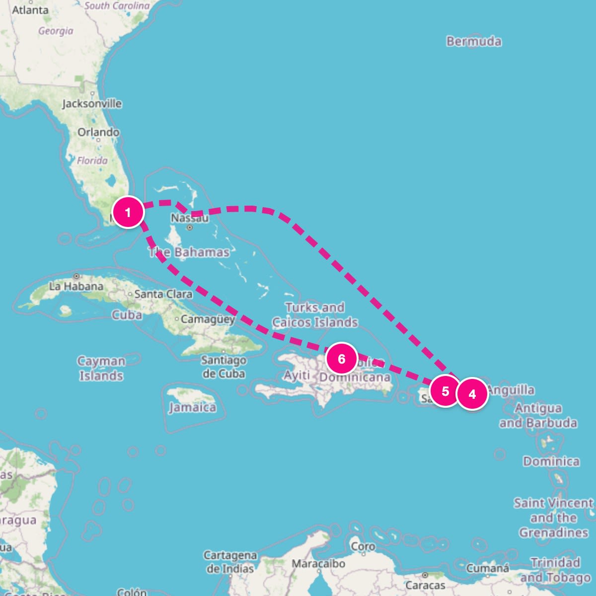 Margaritaville Beachcomber itinerary map for March 20, 2027 (7 nights)