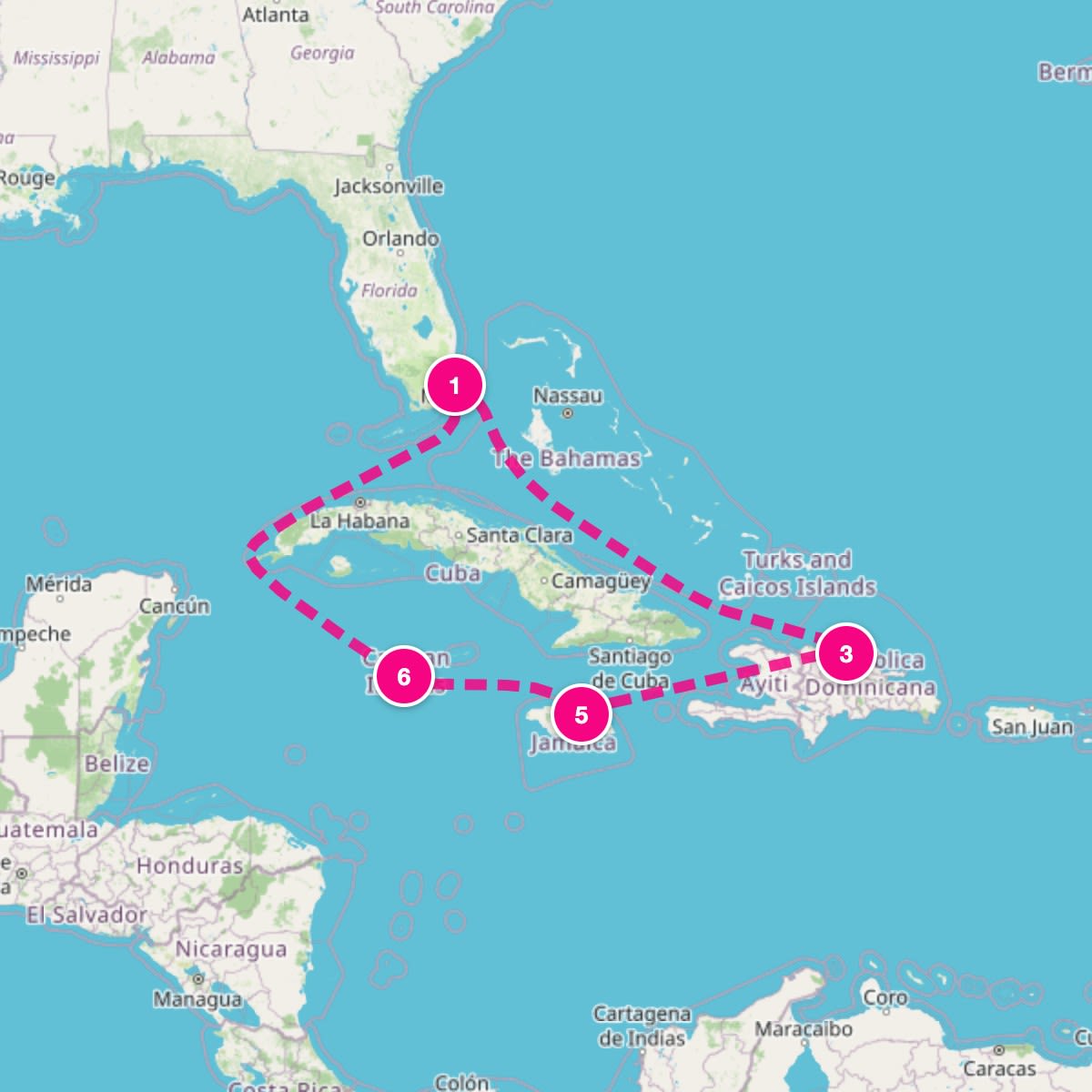 Margaritaville Beachcomber itinerary map for May 1, 2027 (7 nights)