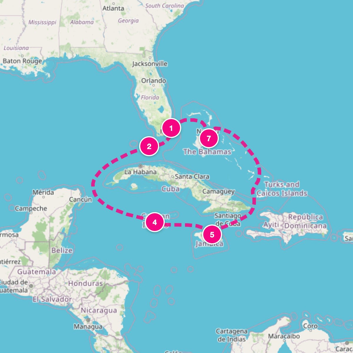 Margaritaville Beachcomber itinerary map for August 7, 2027 (7 nights)