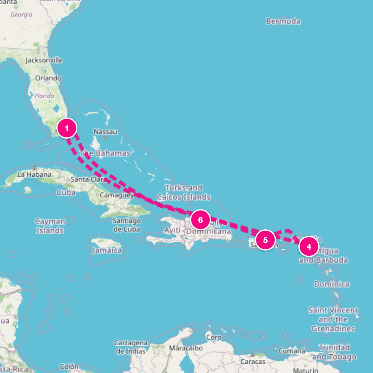 Margaritaville Beachcomber itinerary map for August 14, 2027 (7 nights)