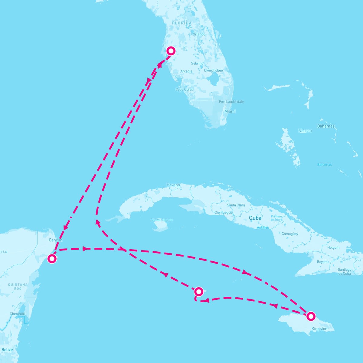 Margaritaville Islander itinerary map for October 19, 2025 (7 nights)