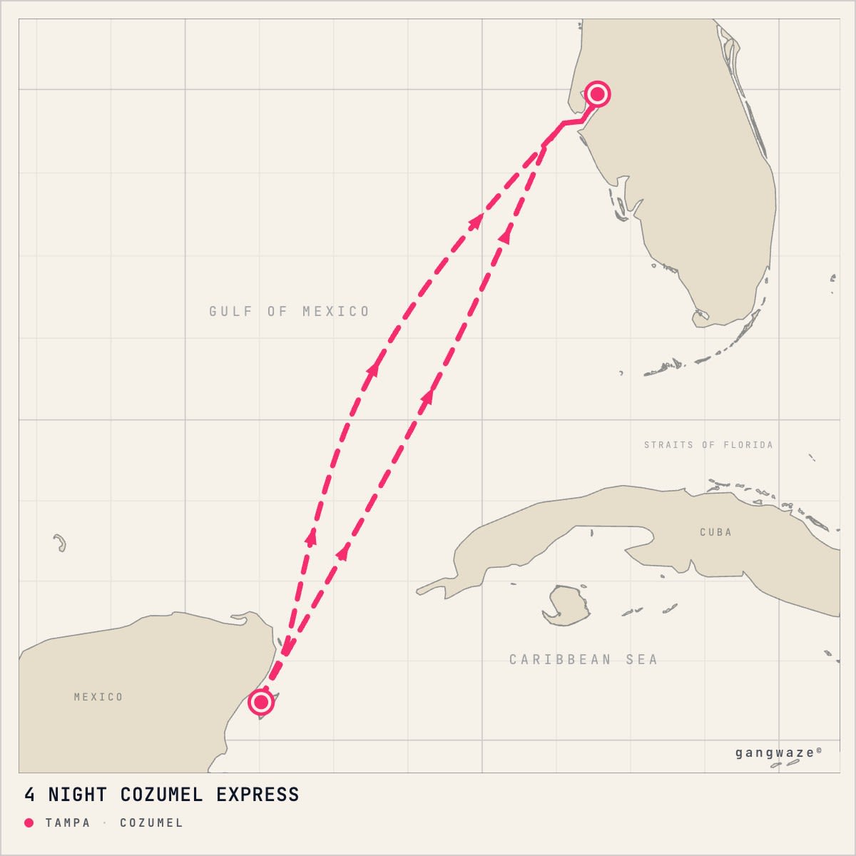 Margaritaville Islander September 23, 2027 itinerary map: round trip from Tampa, calling at Cozumel