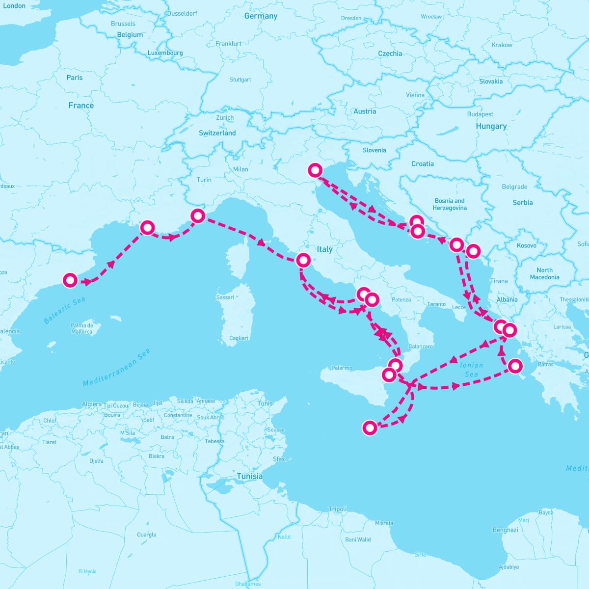 Marina itinerary map for April 19, 2024 (17 nights)