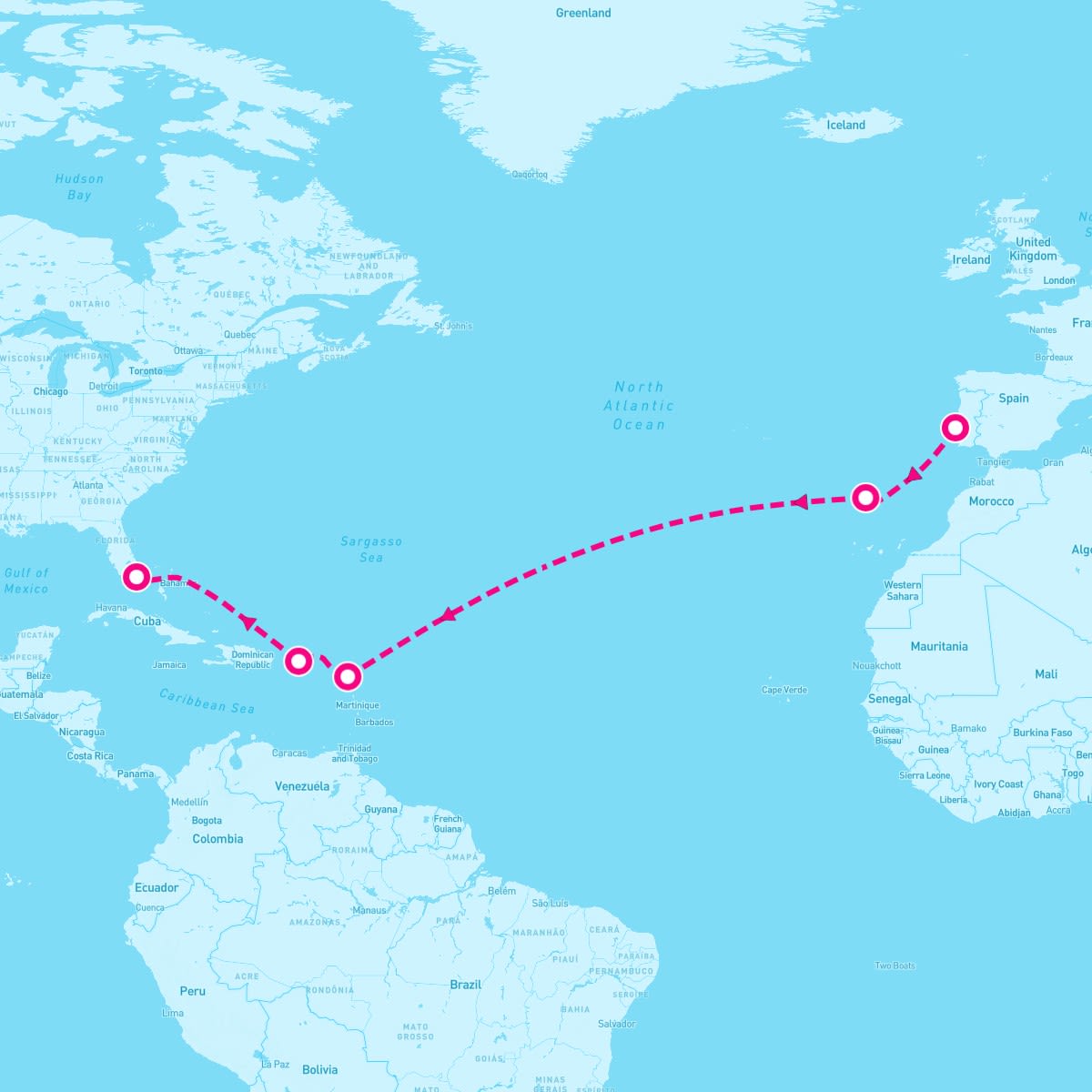 Marina itinerary map for November 15, 2024 (12 nights)