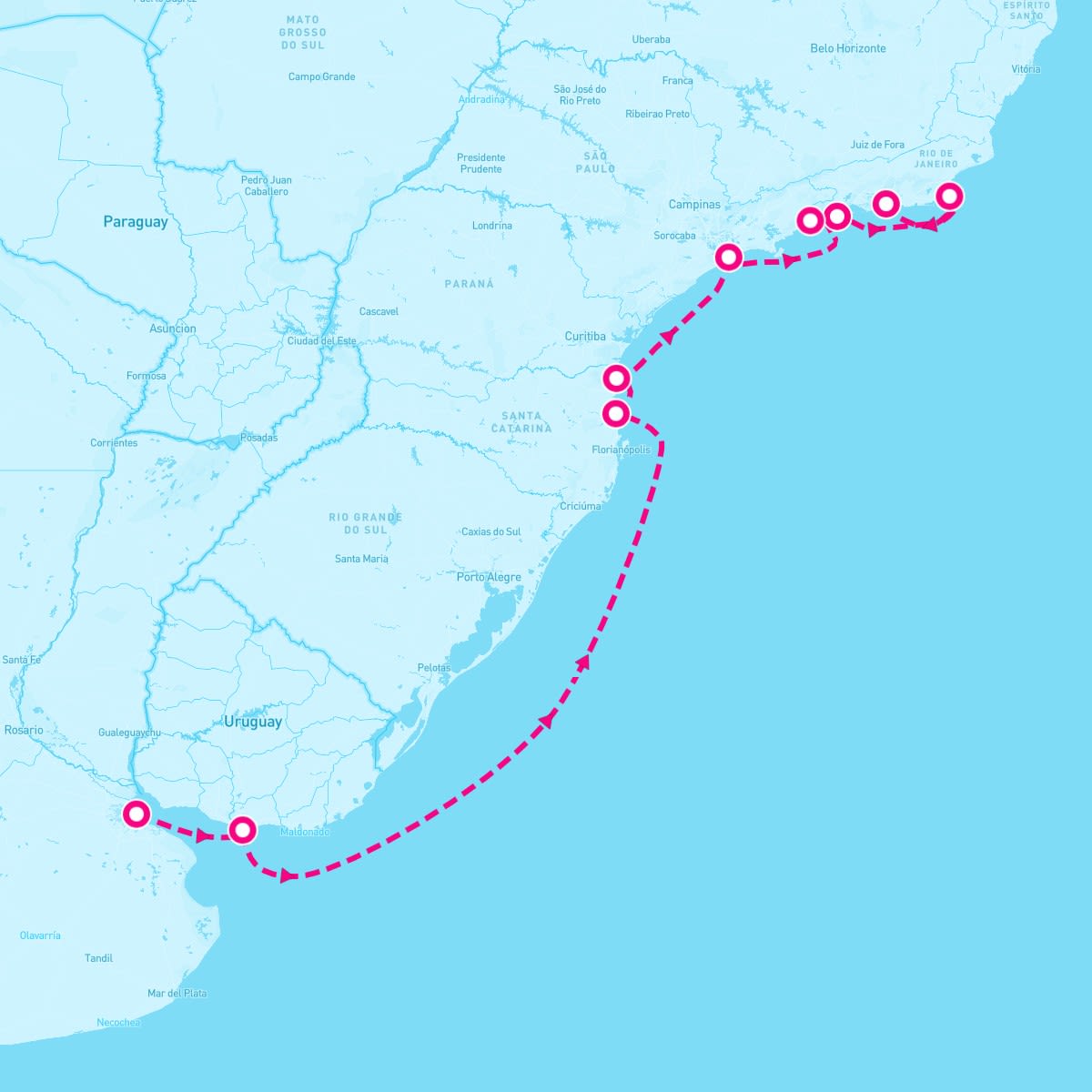 Marina itinerary map for January 14, 2025 (12 nights)